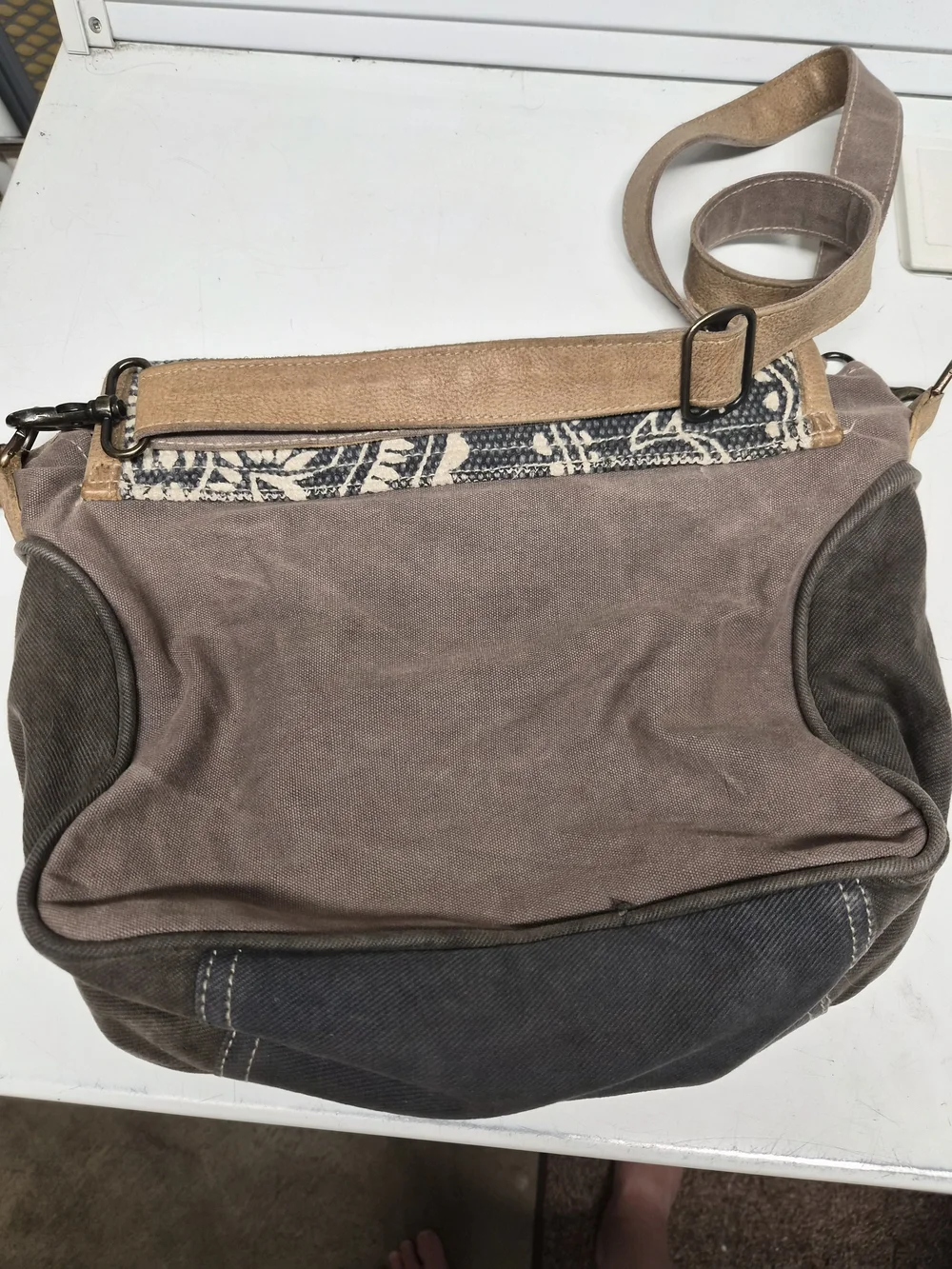 Myra Bag Black-and-Cream Patterned Crossbody with Brown Leather & Fur Accent
